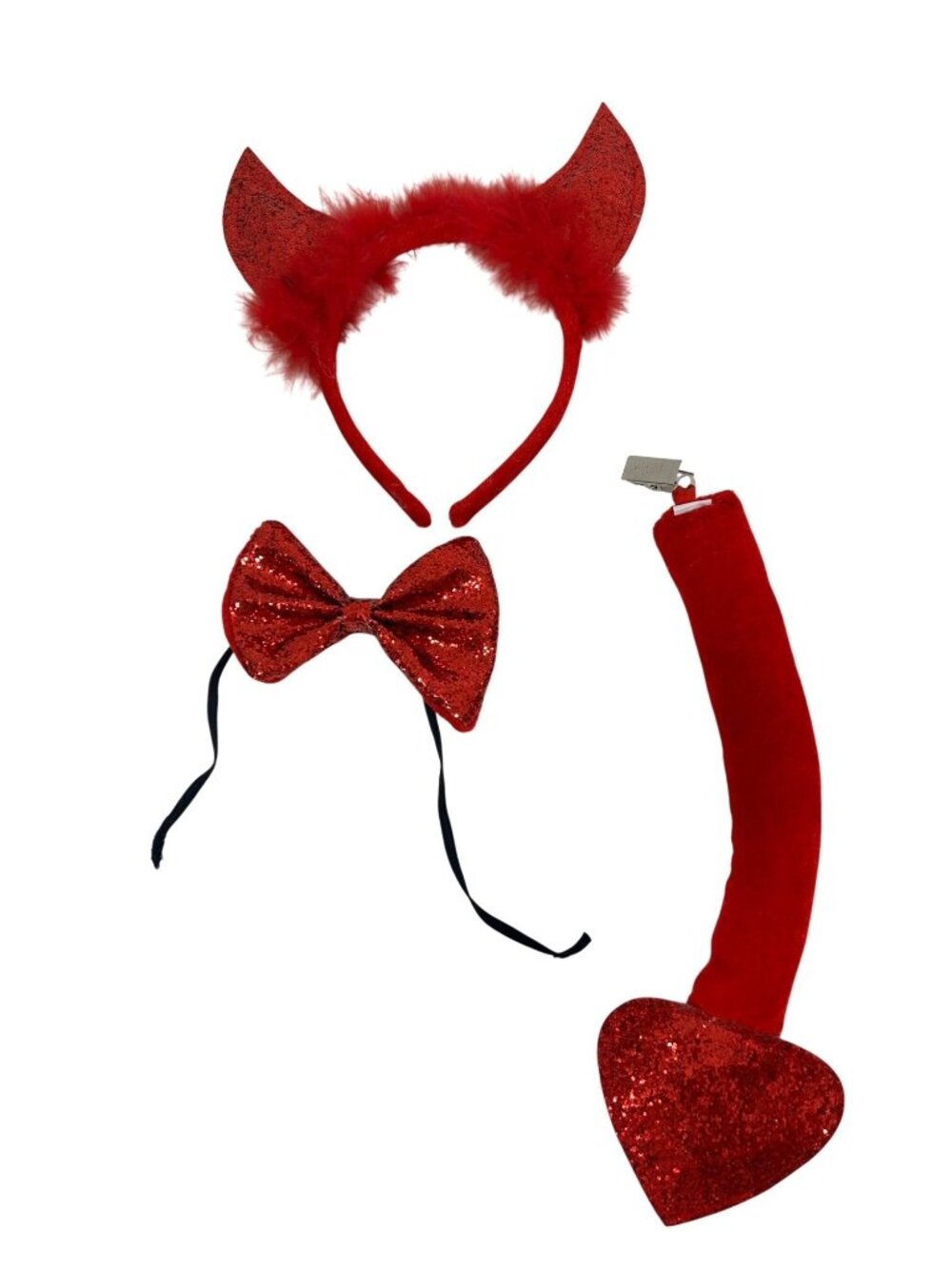 3-piece Sparkly Red Devil Costume Accessories Kit Headband Bow Tie Clip-On Tail